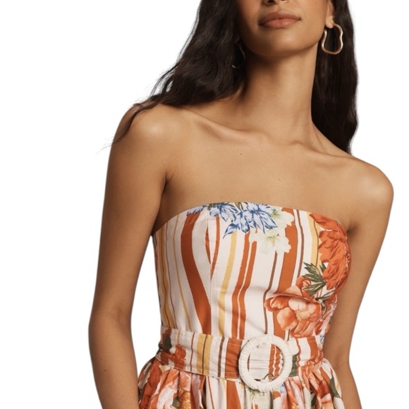 Tik Tok Famous Maeve Strapless Belted A-Line Midi Floral Mixed Media Dress, NWT - Picture 3 of 6